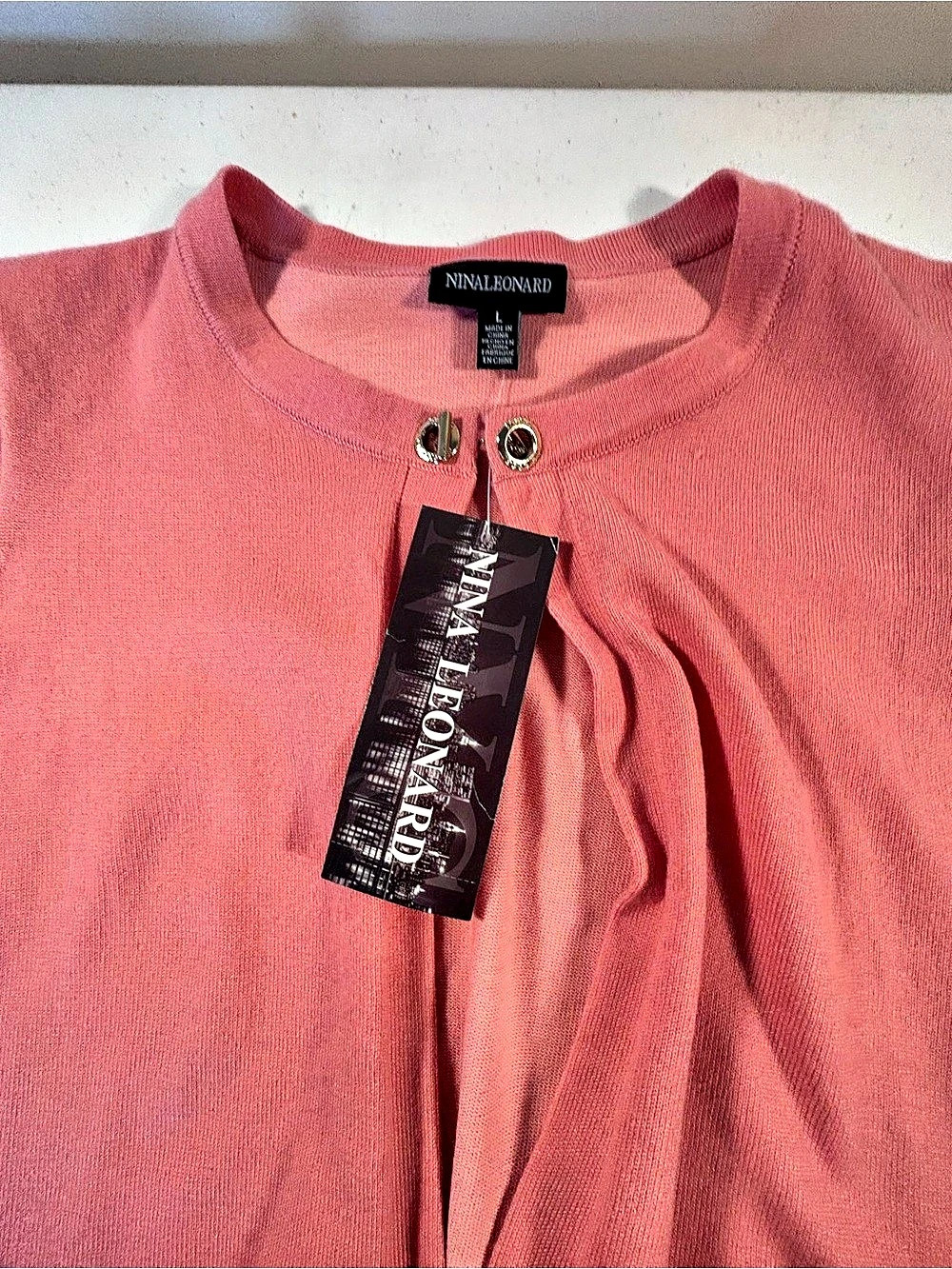 Nina Leonard Long Sleeve Top in Pink Size Large NWT